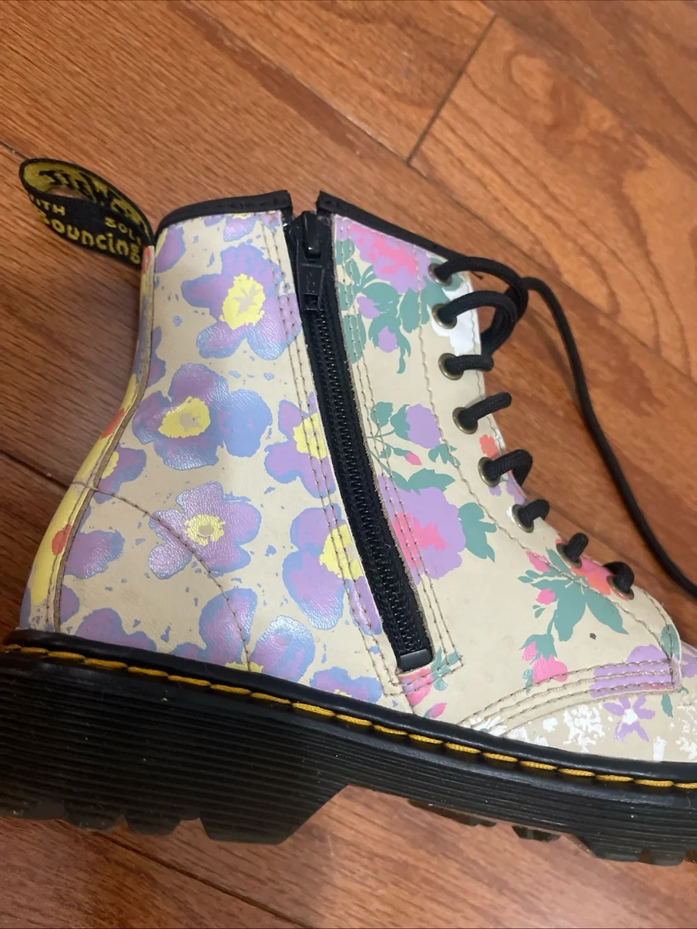 Dr. Martens Youth 1460 J Floral Mash Up Leather Lace Up Boots US 2